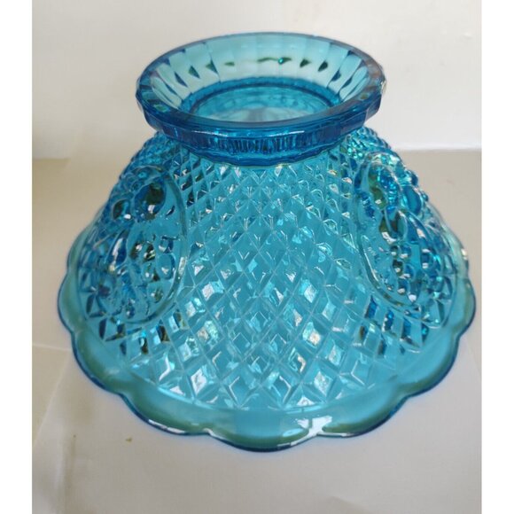 Vintage Aqua Blue Waffle Della Robbia Fruit Panel Glass Punch or Serving Bowl - Picture 5 of 16